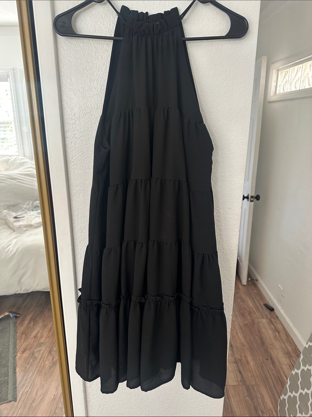 Vici Black High Neck Halter Tiered Dress